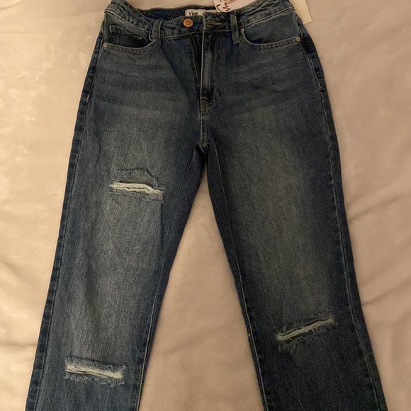Dark blue distressed mom jeans - Picture 2 of 12